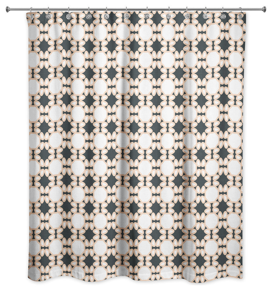 Folk Lattice Pattern in Black Shower Curtain