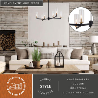 Claremont 6 Light Matte Black Contemporary Chandelier Clear Glass