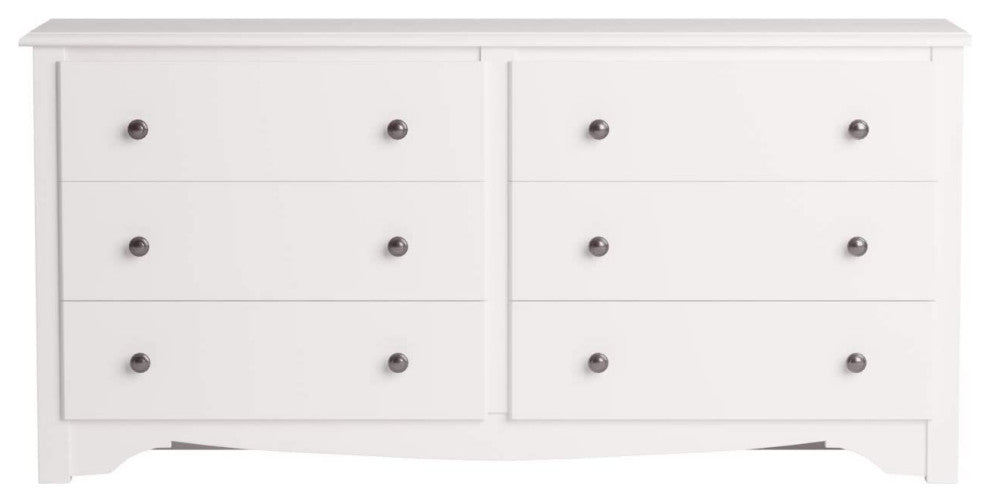 Contemporary Double Dresser, MDF Construction With 6 Storage Drawers, White