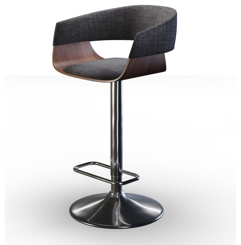 Lowell Adjustable Swivel Bar Stool, Charcoal Gray Linen Look Fabric