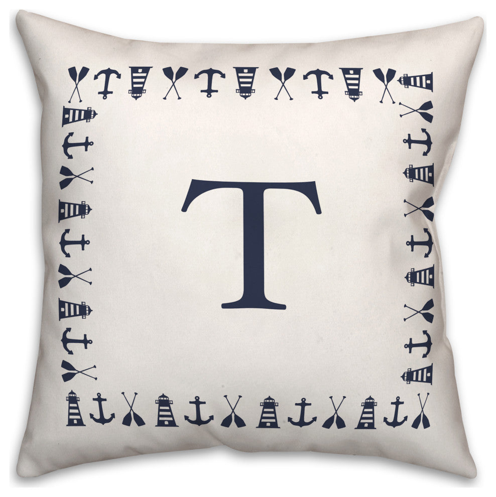 Nautical Monogram - T 18x18 Indoor / Outdoor Pillow