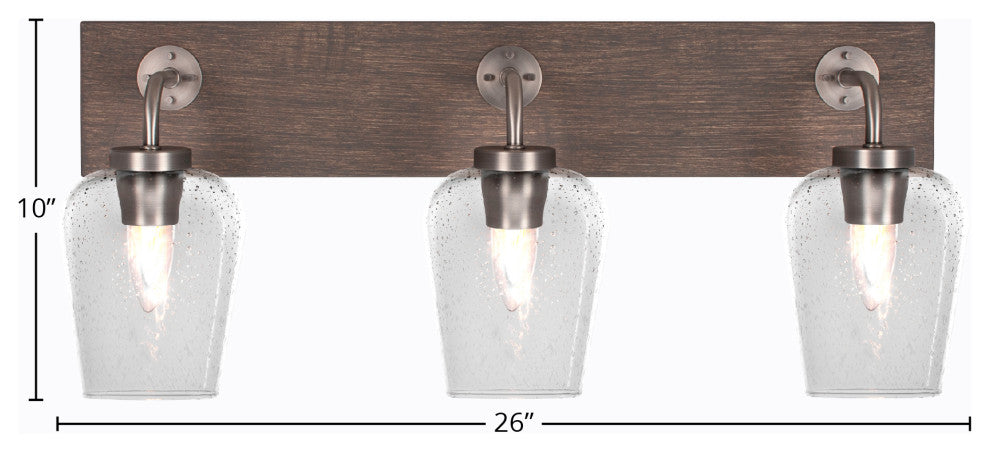 Oxbridge 3 Light Bath Bar, Graphite & Painted Distressed Metal, 5" Clear Bubble