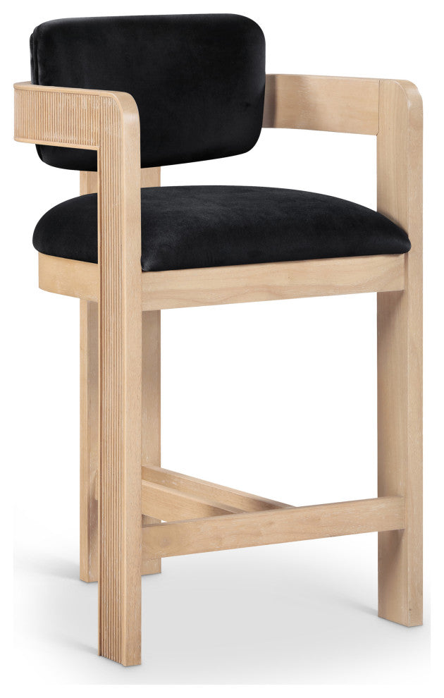 Sacha Upholstered Bar and Counter Stool, Black, Velvet, Natural