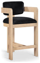 Sacha Upholstered Bar and Counter Stool, Black, Velvet, Natural