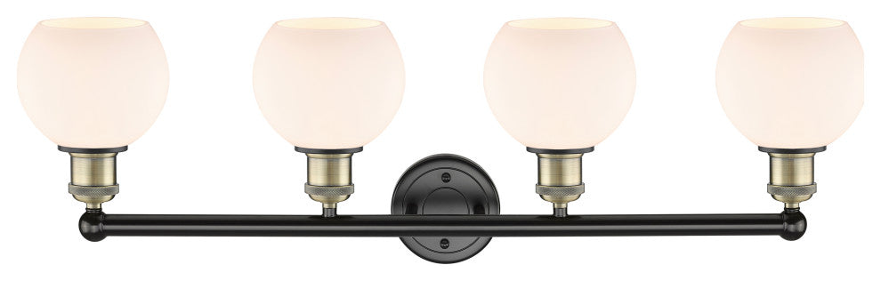 Athens 4-Light 33" Bath Vanity Light, Black Antique Brass, Matte White