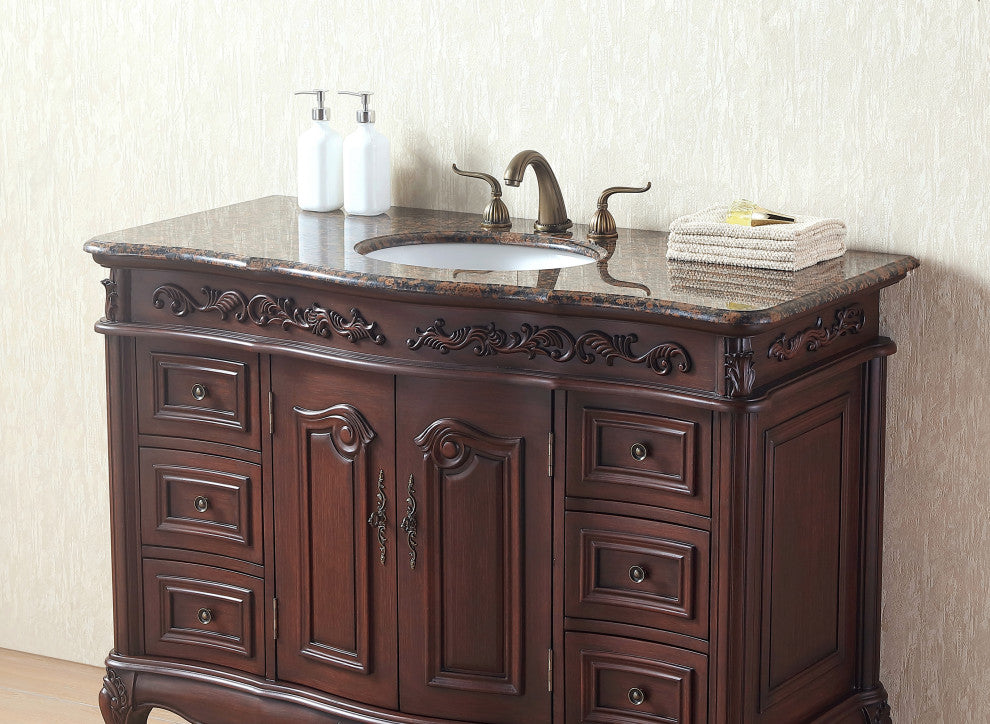Stufurhome Cassandra 48" Single Sink Bathroom Vanity, Baltic Brown Granite Top