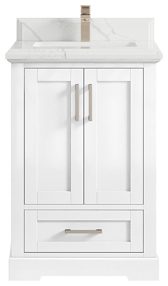 Boston 24 Single Sink Bathroom Vanity, White 1.5" Calacatta Laza