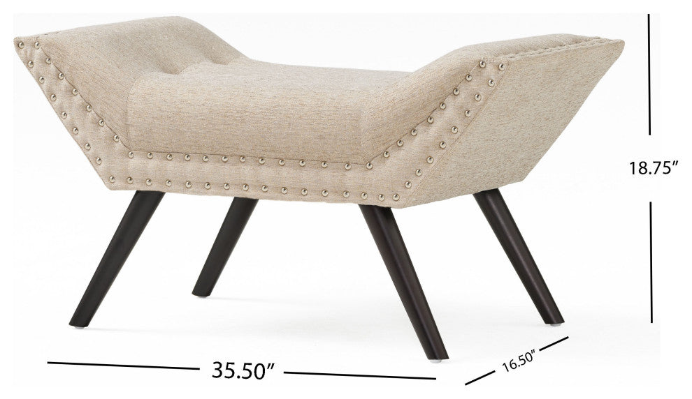 Hariata Contemporary Fabric Tufted Ottoman Bench, Beige