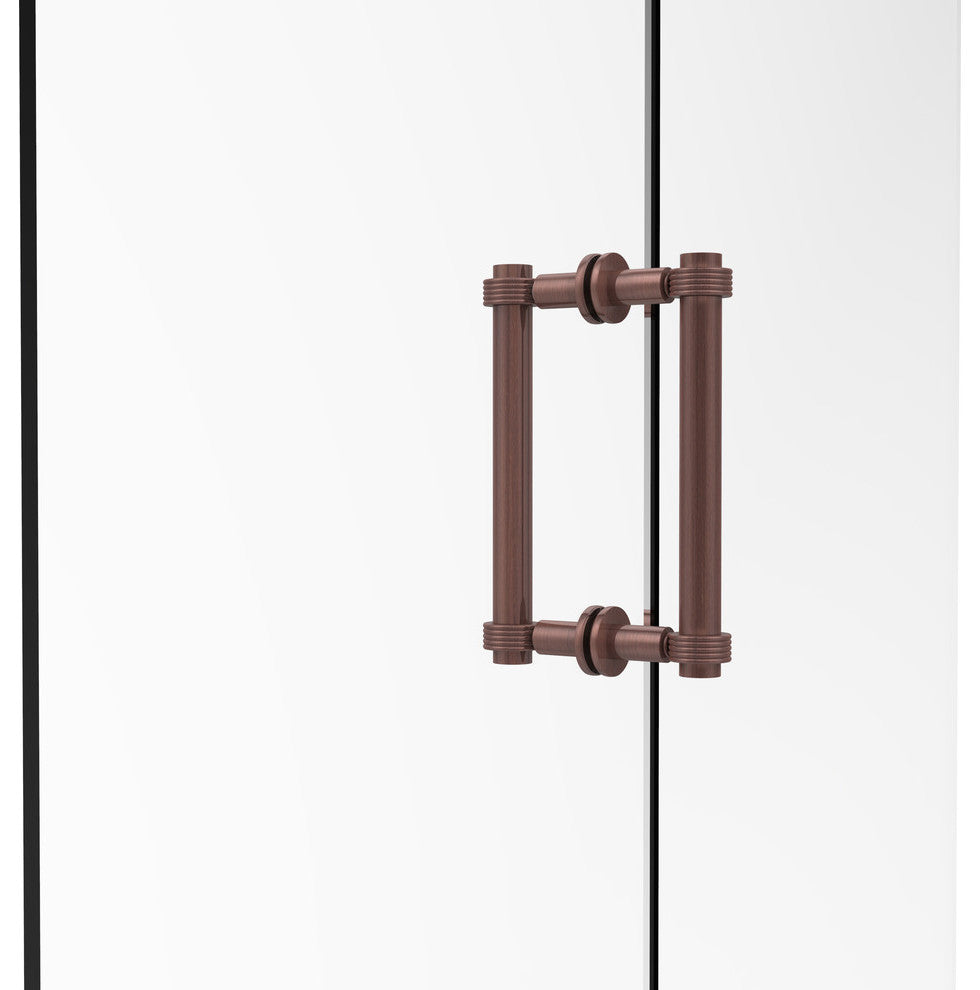 Contemporary 8" Grooved Accent Back to Back Shower Door Pull, Antique Copper