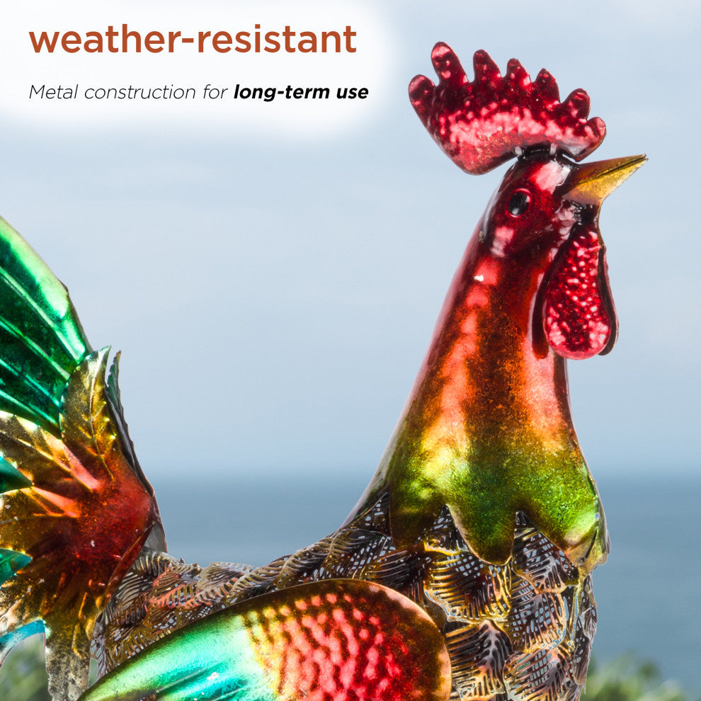 Glossy Metal Rooster Decor with Turquoise Tail