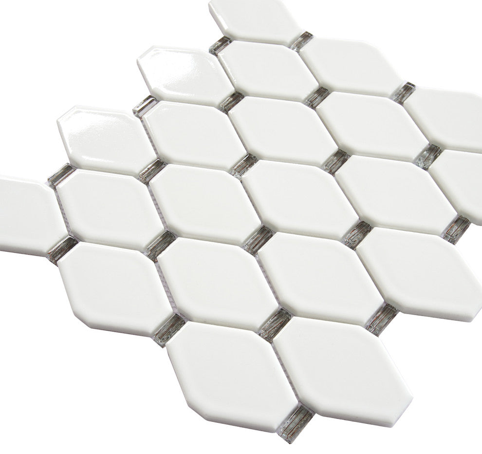 Badajoz 11.5x10.94, Honeycomb Glass Mosaic Tile, White/Brown, Box of 11