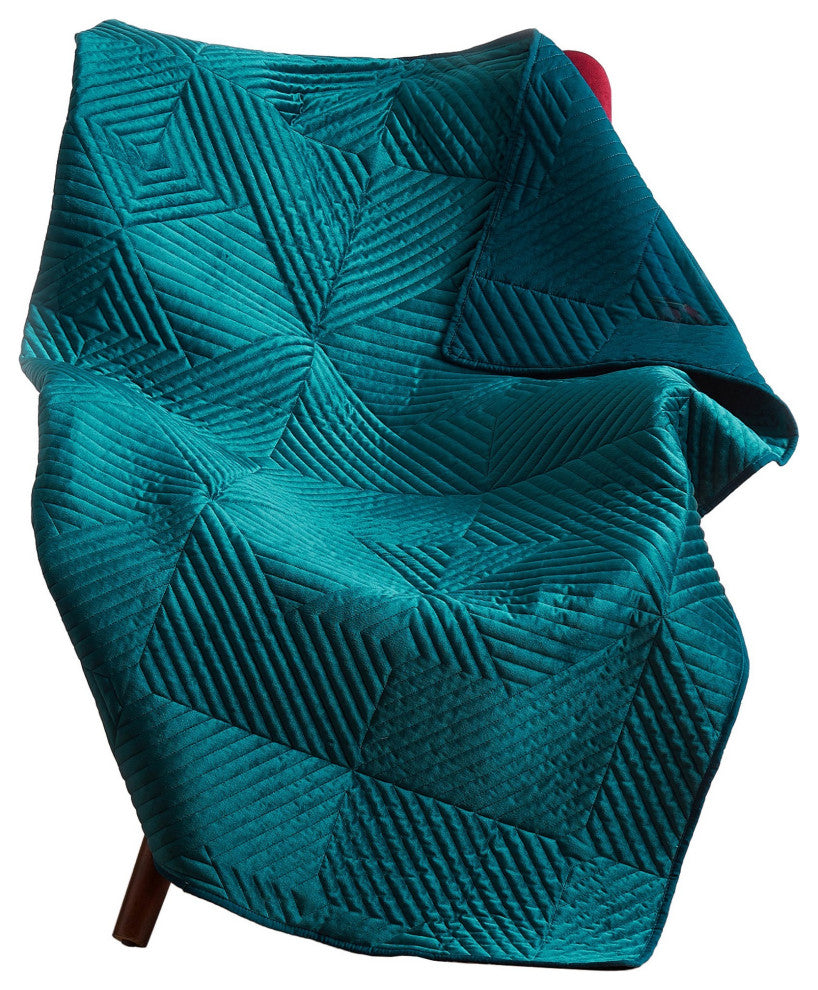 Benzara BM293464 Quilted Throw Blanket, Polyester Filling, Teal Dutch Velvet