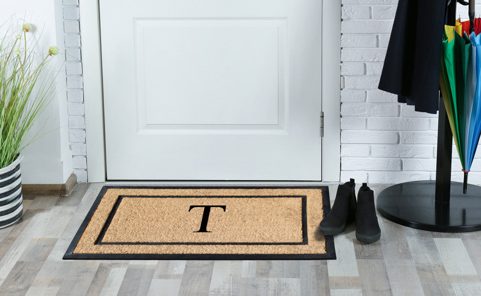 A1HC Rubber & Coir Large Outdoor Durable Monogrammed Doormat, 24"X39", Beige, T