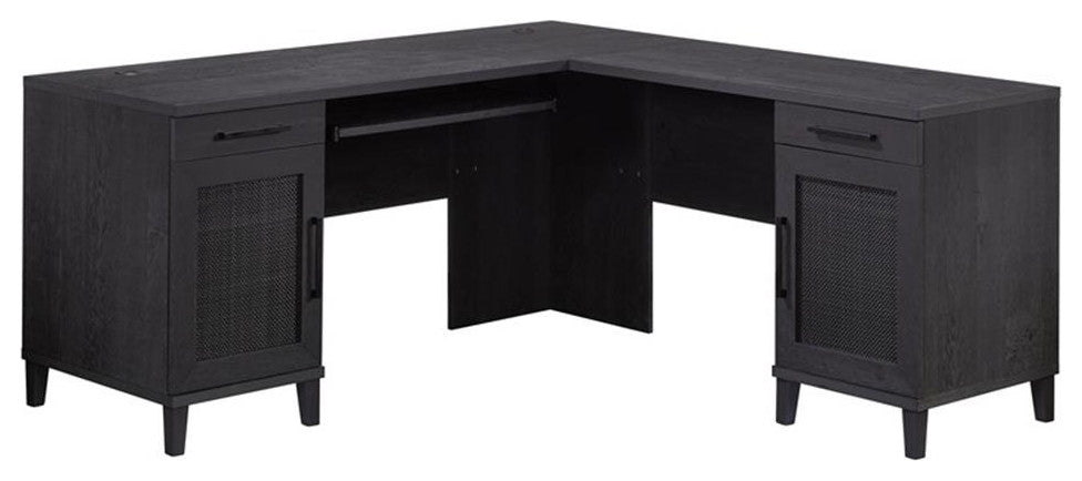 Pemberly Row Contemporary Coastal Engineered Wood L-Desk in Raven Oak