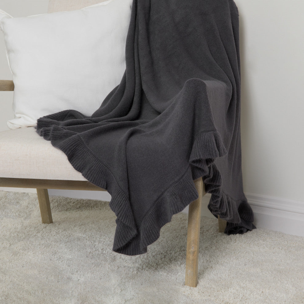 Ruffle Border Throw, Grey