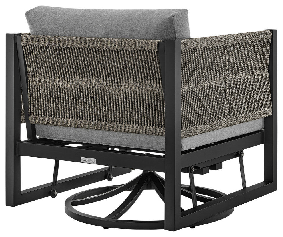 Cuffay Outdoor Patio Swivel Glider Lounge Chair, Aluminum With Gray Cushions, Black