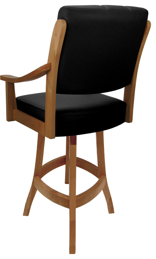 Leather Swivel Wood Bar Stool Casa on S-Base, Black Leather on Honey, 26"