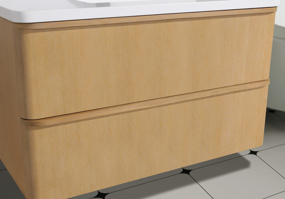 Lucas Bathroom Vanity, Washed Oak, 36", Single Sink, Floating