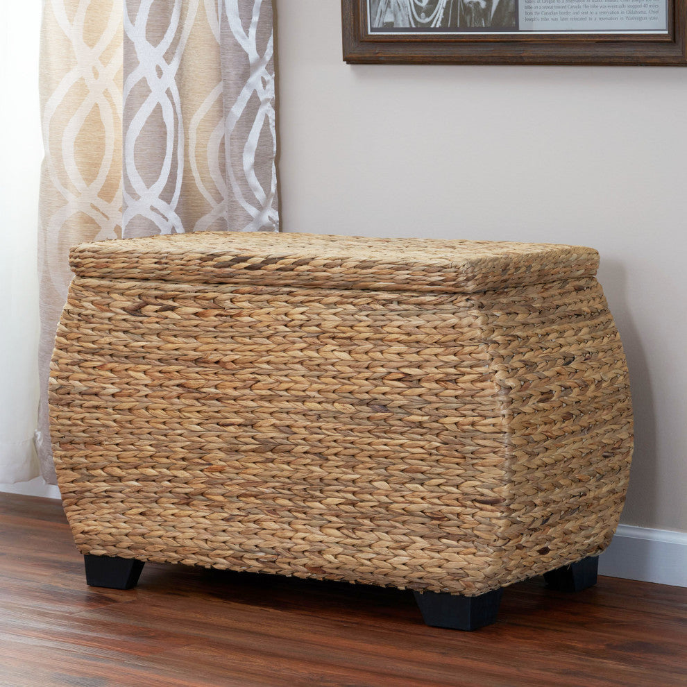 Large Curved Wicker Storage Chest, Liner, Water Hyacinth