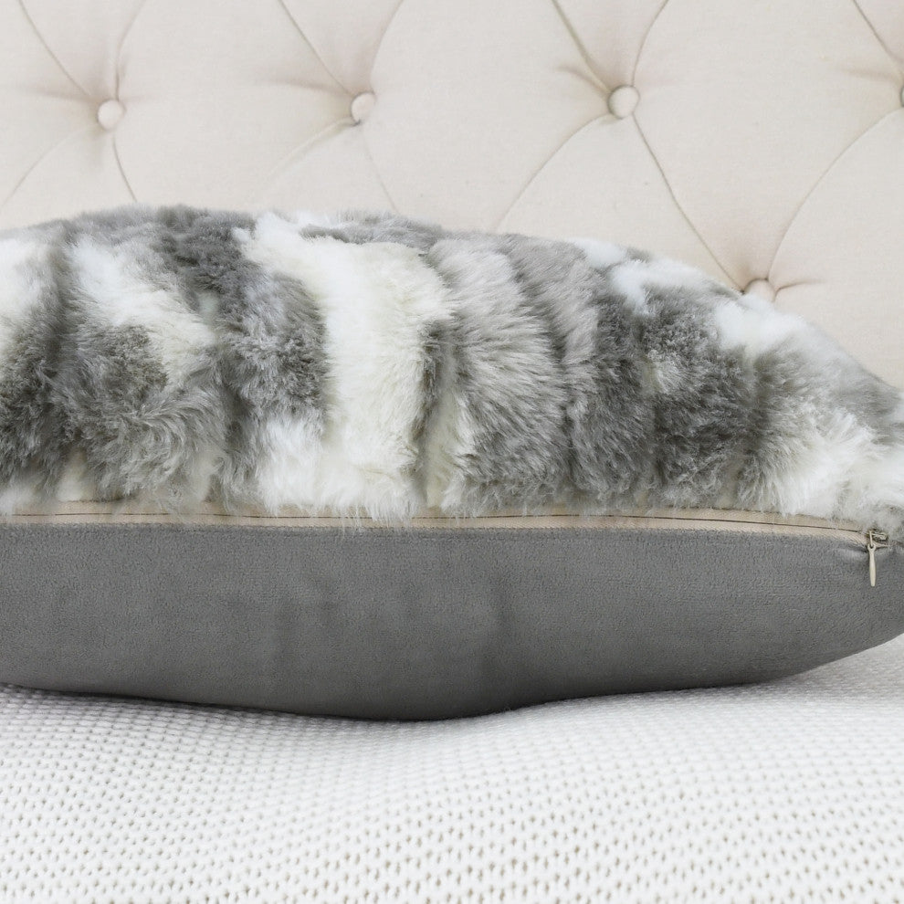 Jacquard Faux Fur Pillow Covers Set of 2, Grey, 26'' x 26''