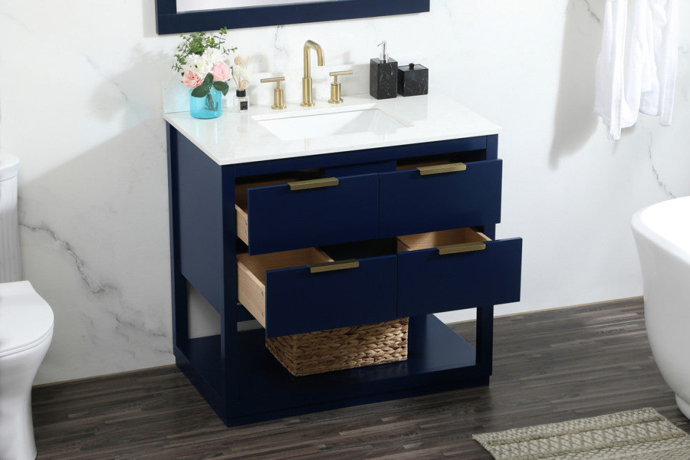 36" Single Bathroom Vanity, Blue, With Backsplash