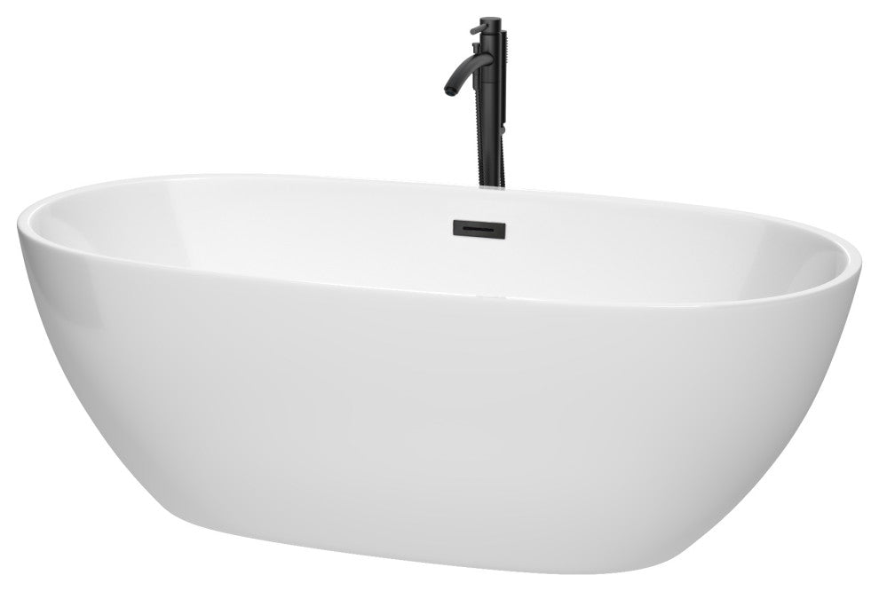 Juno Freestanding Bathtub, Matte Black Trim, 67", Faucet in Matte Black