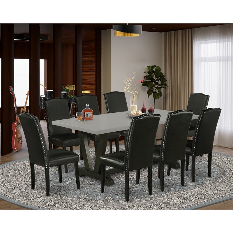 V697En169-9 9-Piece Set, 8 Chairs and Table With High Chair Back, Black