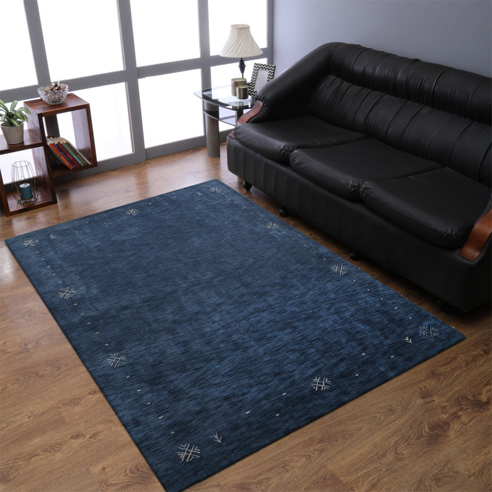 Hand Knotted Loom Wool Area Rug Contemporary, Blue, [Rectangle] 3'x5'