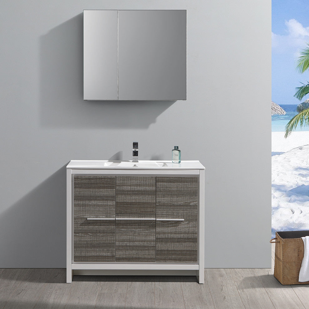 Allier Rio 40" Ash Gray Modern Bathroom Vanity Set, Cabinet, Faucet, FFT1030BN