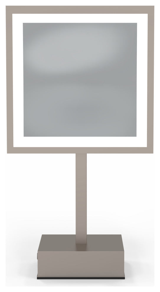 Single Sided Led Square FreestandIng Mirror Plug-In, Brushed Nickel