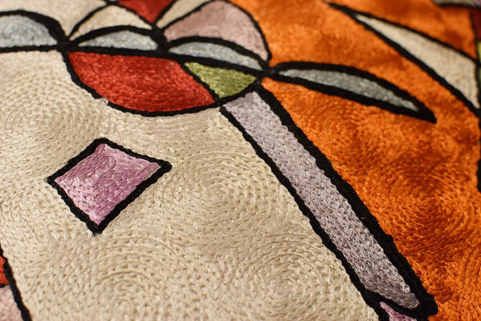 Kandinsky Orange Abstract Throw Pillow Cover Handembroidered Art Silk 18x18"