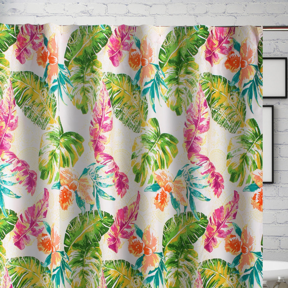 Greenland Home Fashions Tropics Bath Shower Curtain, Coral 72x72