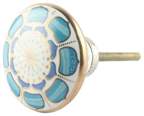 Set of Four Turquoise Flower Ceramic Drawer Knobs