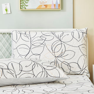 Tache Modern Leaf Foliage Abstract White Grey Black Bottom Fitted Sheet, Cal Kin