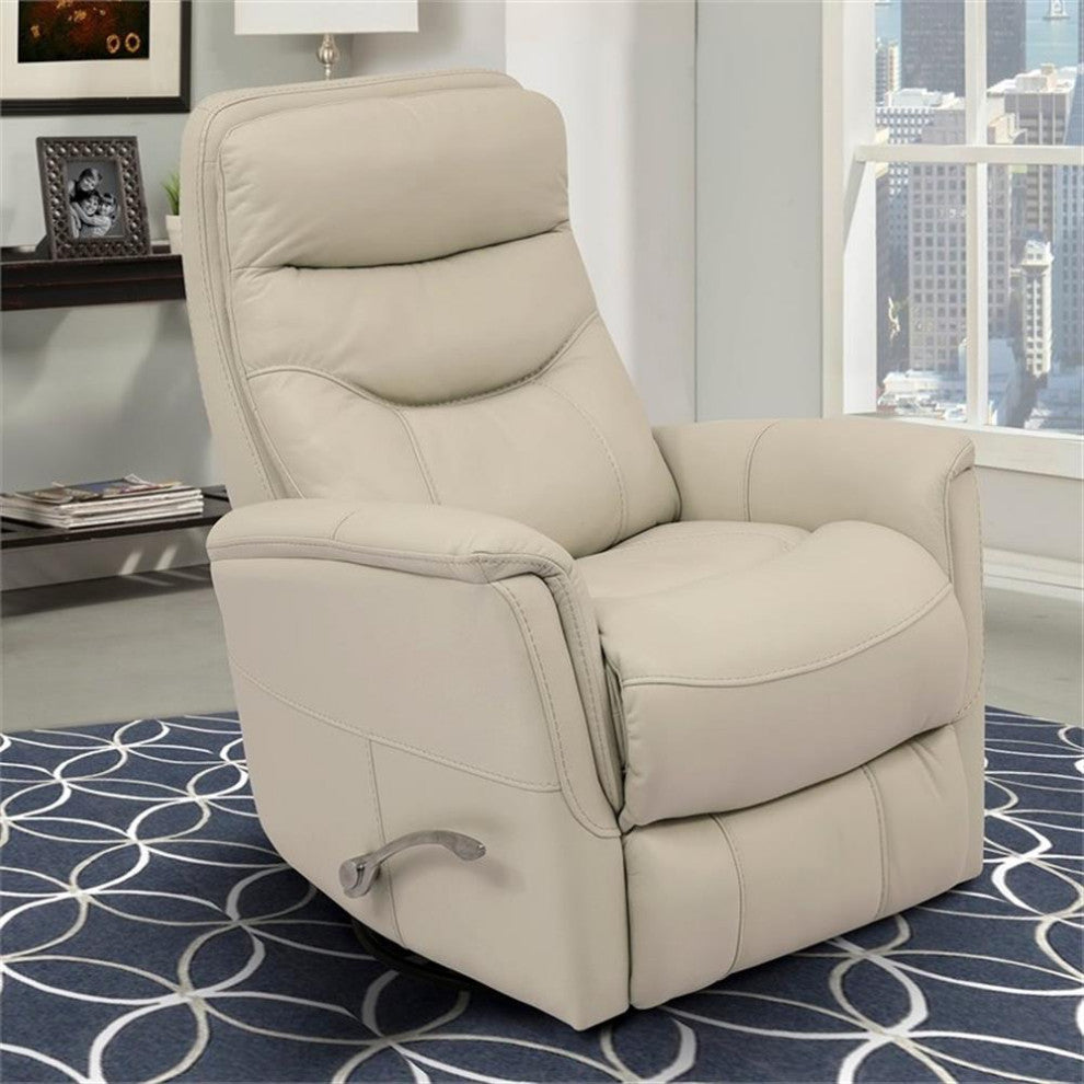Bowery Hill Leather Manual Swivel Glider Recliner in Ivory Finish