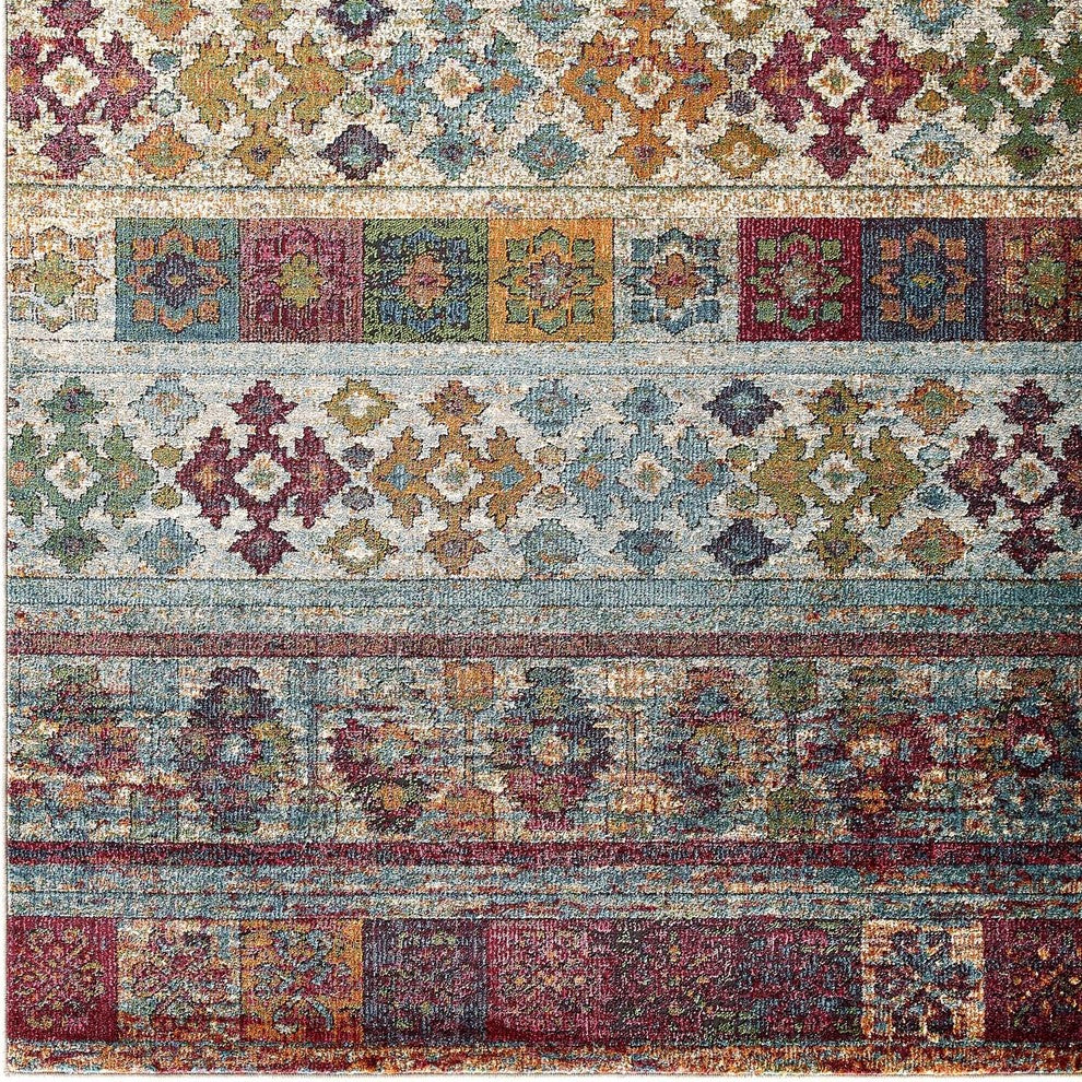 Multicolored Tribute Nala Distressed Vintage Floral Lattice 8x10 Area Rug