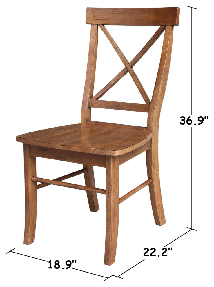 Set of Two X-Back Chairs, Distressed Oak