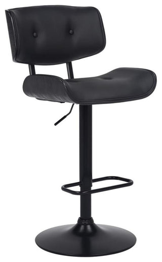 Armen Living Brooklyn 25-34" Faux Leather/Wood Swivel Bar Stool in Black