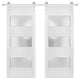 Double Barn Door 64 x 96 Frosted Glass, Lucia 4070 White Silk, Silver 13FT Rod