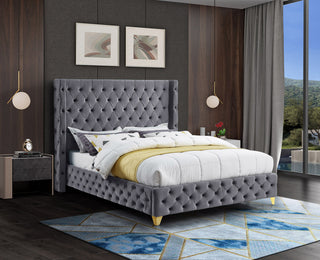 Savan Velvet Upholstered Bed, Gray, Queen