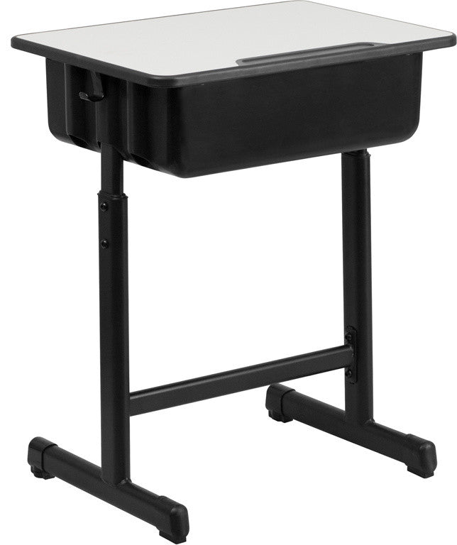 Student Desk With Gray Top and Adjustable Height Black Pedestal Frame