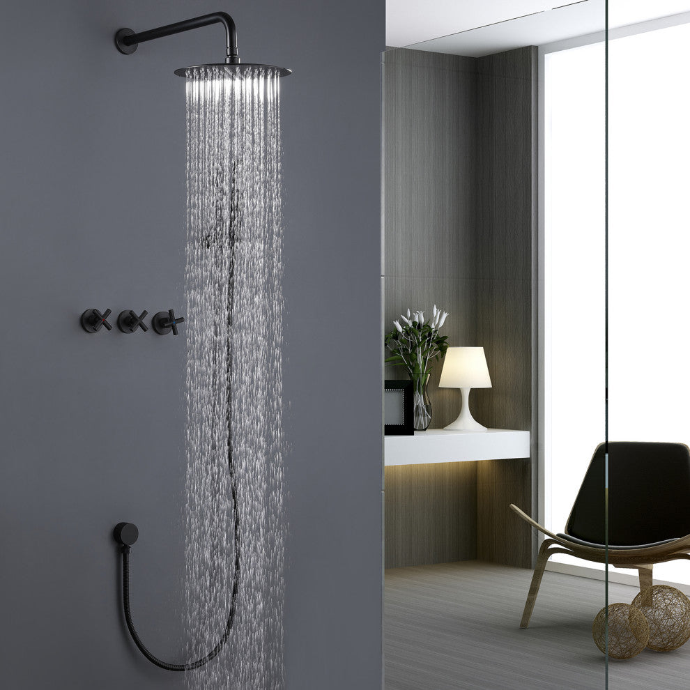 Wall Mount Shower Set with 10 Inches Shower Head and Handheld, Matte Black