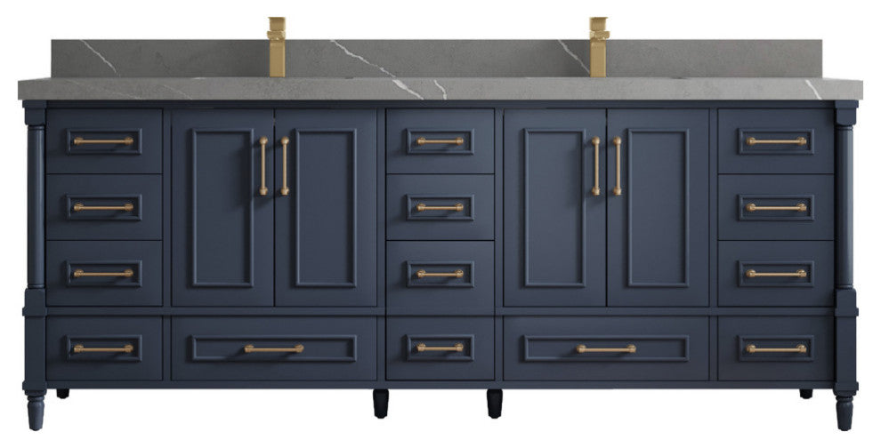 Aberdeen 84 Double Sink Bath Vanity in Hale Navy Blue  2" Piatra Gray