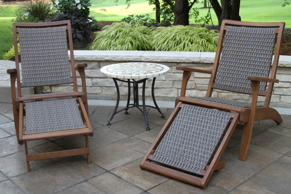 3-Piece Eucalyptus and Wicker Set With Ottoman and Marble Accent Table
