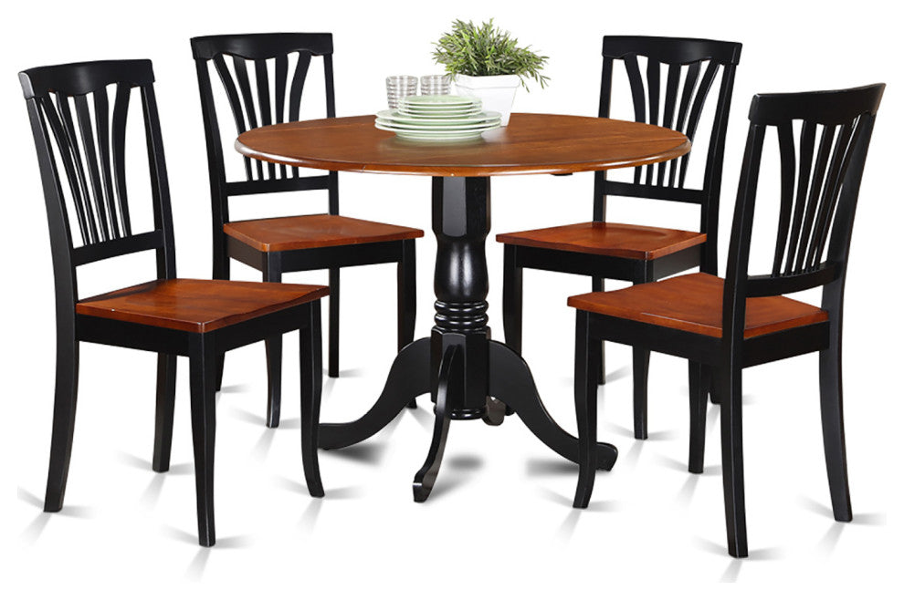 Dlav5-Blk-W, 5-Piece Kitchen Table Set, Dining Table and 4 Wooden Kitchen Chairs