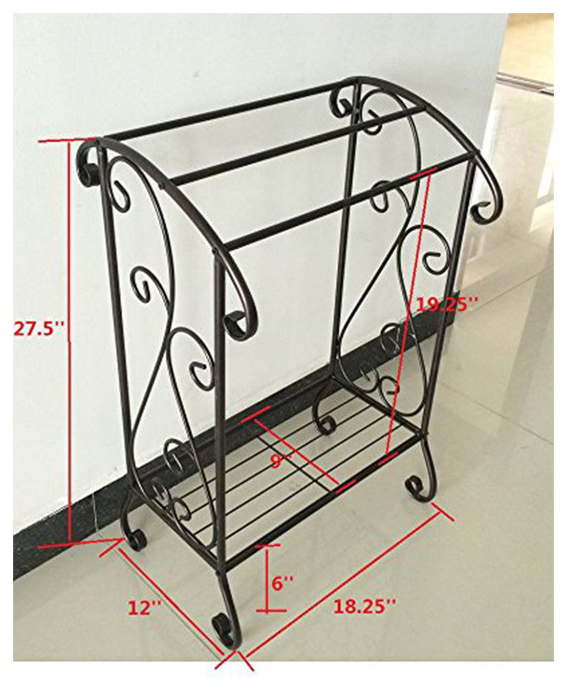 Benzara Free Standing Metal Towel Rack Stand With Shelf, Black