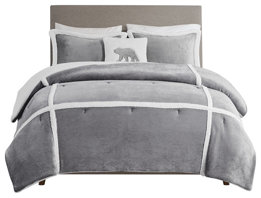 Woolrich Orlen Winter Cabin Plush to Sherpa Comforter Set, Gray