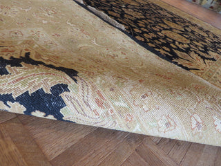 8"x10" Hand Knotted Fine Tabriz Black Oriental Rug With Silk Design