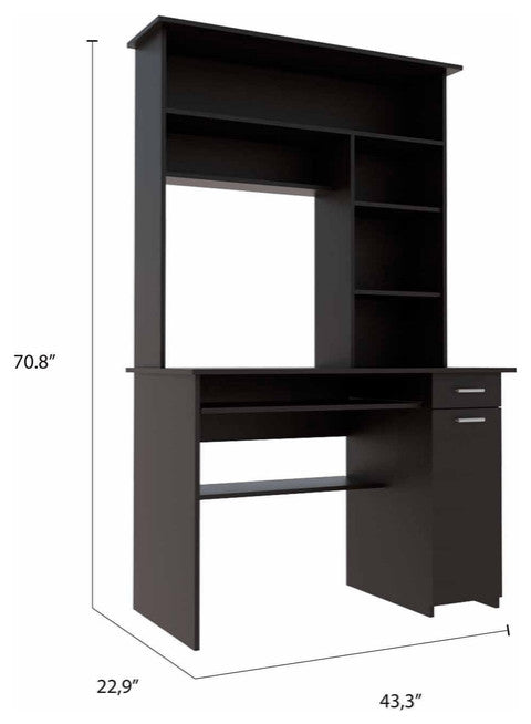 Zeno Black Computer Desk with Hutch