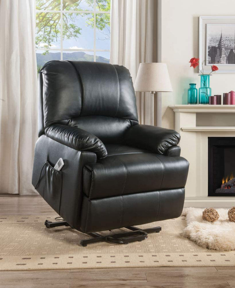 Modern Beige Power Lift Recliner, Faux Leather, Massage Function, Black
